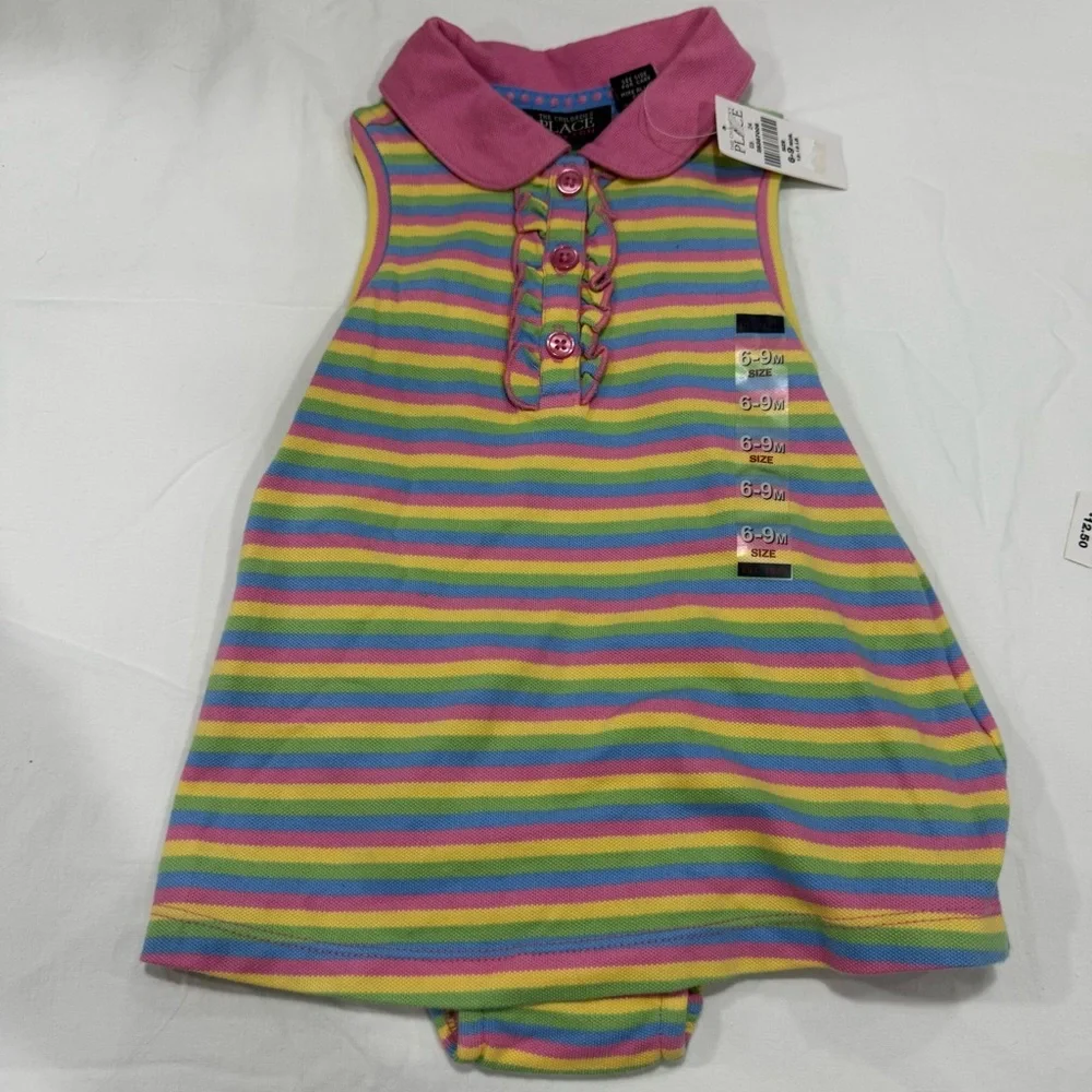 Y2K NWT The Children's Place Rainbow Striped Dress with Pink Accents Size 6-9 Mo